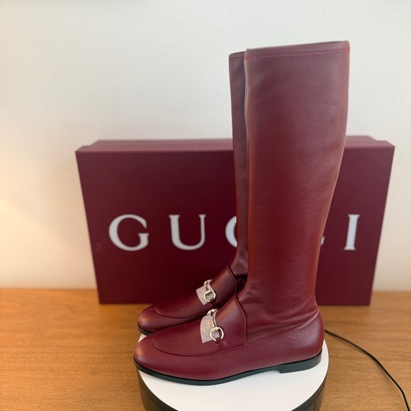 Gucci Shoes - Gucci 827860 Nappa Real Horsebit Red Leather Knee High Boots Womens 40